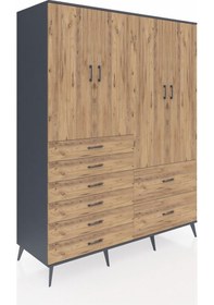 Resim Kronos Gardrop 7 Raflı 8 Çekmeceli 4 Kapaklı 176x59x221 Antrasit-çam Çam 
