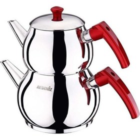 Resim Akdeniz Çaydanlık Takımı Küre Jumbo Boy Kırmızı Elma Şekeri Bakalit Kulp Akd531-kırmızı 1636 2260 