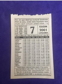 Resim 7 Kasım 2001 Takvim Yaprağı - Nostalji Koleksiyonluk Takvim Yaprağı 