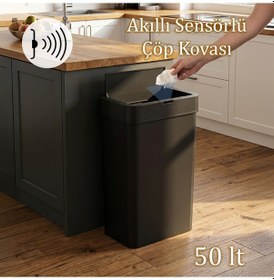Resim Porsima Me-05-1 Hareket Sensörlü Sessiz Kapatma Çöp Kutusu Banyo Mutfak Çöp Kovası Kapaklı Banyo Çöp Kovası 2 Adet Aa Pil Siyah 50lt 