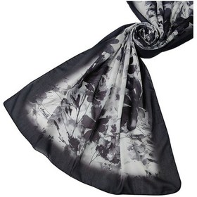 Resim Mim Eşarp Ebruli Cotton Vual Çiçek Desenli Şal 75x190 Cm Siyah - Beyaz 