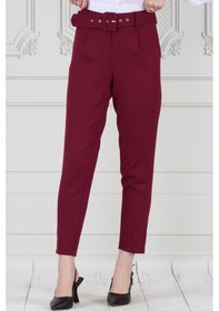 Resim Sevitli Beli Kemerli Pileli Kalem Pantolon-bordo-3679-bordo Bordo 