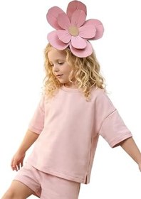 Resim Pembe Bisiklet Yaka Oversize T-shirt Kız Çocuk%100 Pamuk 