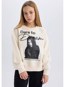 Resim DeFacto Kız Çocuk Oversize Geniş Kalıp Bisiklet Yaka Baskılı Sweatshirt D5452A824WNER233 Ekru 