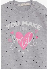 Resim Breeze Kız Çocuk Sweatshirt Simli Kalp Baskılı 2-6 Yaş, Gri Melanj 