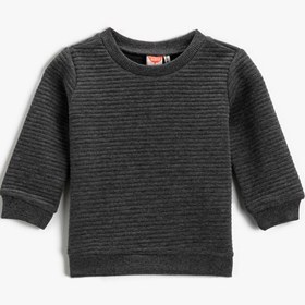 Resim Erkek Bebek Çizgili Sweatshirt Bisiklet Yaka 