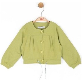 Resim Kız Bebek Pamuklu Belden Büzgülü Düğmeli Hırka-14086 Yeşil 