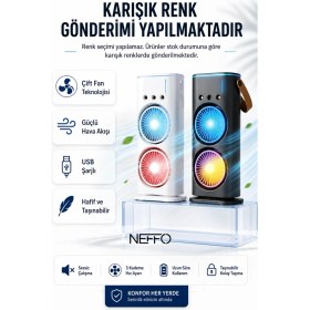 Resim Neffo Şarjlı Kumandalı Dönen Işıklı Buz Buharlı Vantilatör Fan Nemlendirici Klima Soğutucu Çift Fanlı 