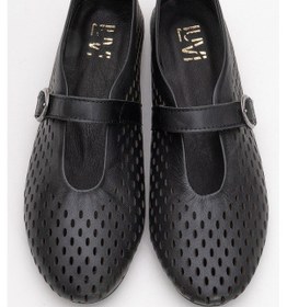 Resim Luvishoes Luvi Shoes Arian Siyah Cilt Hakiki Deri Delikli Kadın Babet Ayakkabı Siyah Cilt 