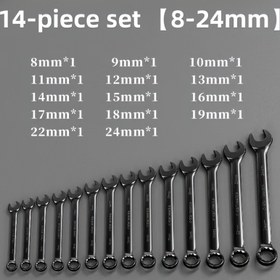 Resim 14 adet Set 8-24Mm Elektrikli ve Pnömatik Siyah Çift Amaçlı Anahtar, Açık Uçlu Şeftali Çift Uçlu Manuel Anahtar, Ev Kullanımı, Otomatik Tamir, Makine Tamiri, Bakım Donanım Araçları 