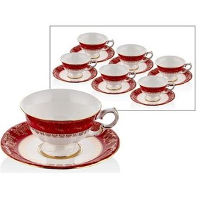 Resim Lamedore Florid Red Gold 6 'lı Tea Cups Set Çay Fincanı Kırmızı 