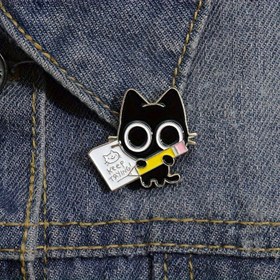 Resim QIHOO Fantastik Siyah Kedi Emaye Pin - Çinko Alaşım, Karikatür Tasarım, Halloween & Günlük Kıyafetler İçin Mükemmel 