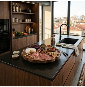 Resim Mien Akasya Döner Standlı Servis Tabağı - 31 Cm - Ahşap Lazy Susan Sunum Tablası Kahverengi 