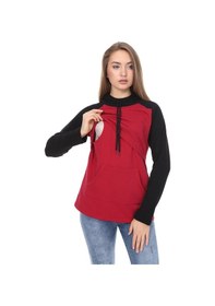 Resim Luvmabelly Myra4523 Siyah - Bordo Parçalı Kapüşonlu Ve Cepli Emzirme Sweatshirt 