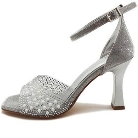 Resim Gümüş Renk Şeffaf Boncuklu Bant Kadeh Topuk Kadın Abiye Ayakkabı Gümüş 