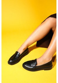 Resim Luvishoes Luvi Shoes Pline Siyah Cilt Hakiki Deri Kadın Loafer Ayakkabı Siyah 