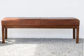 Resim NAPOLYON DOĞAL AHŞAP GERÇEK DERİ BENCH, KAHVE 