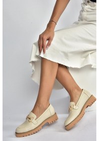 Resim Fox Shoes V944082303 Bej Hakiki Deri Kalın Taban Tokalı Makosen Günlük Ayakkabı Bej-hakiki Deri 