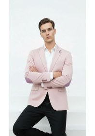 Resim Plus Scorpion Açık Pembe Erkek İtalyan Kesim Blazer Ceket Kol Yamali, Slim Fit, Şık Ve Modern Tasarım Pembe 
