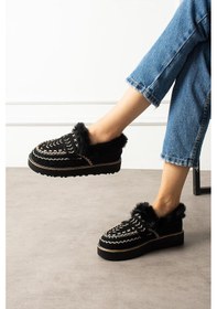 Resim Shoetek Liyi Kadın Kısa İçi Kürklü Hafif Tabanlı Siyah Süet Siyah 