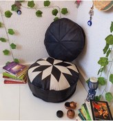 Resim Ottoman Pouffe El Yapımı Hakiki Deri Orijinal Ottoman Puf Minder Ikili Set 50 Ve 40cm (DOLGULU) 