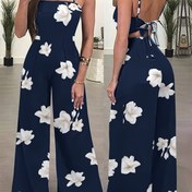Resim Şık Çiçek Desenli Kadın Jumpsuit - Kolsuz Geniş Bacaklı Romper, Bağcıklı Detaylı, Canlı Kırmızı ve Beyaz Hibiskus Tasarımı, Yaz Gezileri, Yetişkin Modası, Rahat Yaz Giyimi | Çiçek Desenli Jumpsuit | Geniş Bacaklı Jumpsuit 