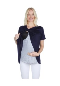 Resim Luvmabelly 3503 Lacivert Pamuklu Viskon Lohusa Emzirme Bluz 