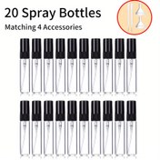 Resim 20 Adet 5ml & 10ml Mini Siyah Kapaklı Cam Parfüm Sprey Şişeleri - 4 Aksesuarlı (2 Fıncan ve 2 Damlatıcı) PVC'siz, Yeniden Doldurulabilir Seyahat Boyu Esans Yağları, Kolonya, Uçak Dostu & Sızdırmaz Tasarım, Minimalist Tasarım, Güvenli Kapak, DIY Tutkunlar İçin 