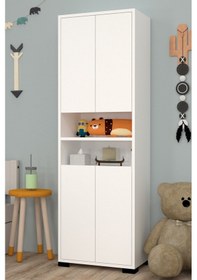 Resim Tokyo No 1 Raflı 4 Kapaklı Genç Odası Dolabı Beyaz 