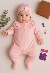 Resim Babydonat Robası Astarlı Fiyonk Şapkalı Kız Bebek Tulum 