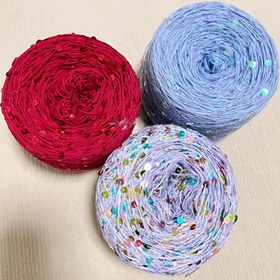 Resim 50 gram saf pamuklu payetli iplik, payetli pamuk iplik DIY boncuk projeleri için, el işi el sanatları için renkli payetler. 
