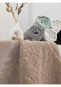 Resim Damask Desenli Ayak Havlusu 1 Adet - 60x100 Cm Banyo Paspası - %100 Pamuk Mınt Mint 