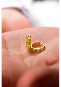 Resim Papatya Silver 925 Ayar Gümüş Gold Kaplama Stony Slice Halka Küpe 