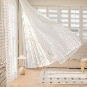 Resim Eşsiz Fransız Ülke Beyaz Şeffaf Perdeler ile Pom-Pom Fringe - Işık Filtreleme, Çubuk Cebi Tasarımı Oturma Odası, Yatak Odası veya Balkon için - Yumuşak Polyester Kumaş, Romantik Dekoratif Vurgu, Oturma Odası Perdeleri 