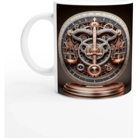 Resim Terazi Burcu Baskılı Kahve Kupası - Zamanın Çarkları Astroloji Mekanizması Vs3 