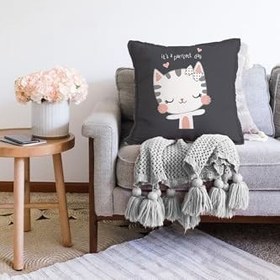 Resim RealHomes Çift Taraflı Sevimli Kedicik Desenli Çocuk Odası Raşel Örme Yastık Kırlent Kılıfı, Sonil-K-4350-55x55cm 