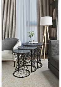 Resim Emga Home Zenith Zigon Sehpa - Antrasit Mermer Antrasit 