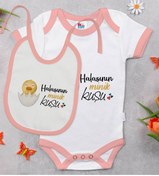 Resim Bitmeyen Kartuş Bk Kids Kişiye Özel Teyzesinin Minik Kuşu Tasarımlı Pembe Bebek Body Zıbın Ve Mama Önlüğü Hediye Set 