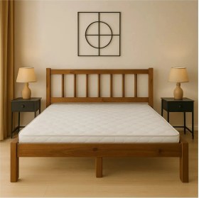Resim Pinoxi 120CM x 200CM Masif Ahşap Yuvarlak Çıtalı Başlıklı Karyola Ceviz Rengi 