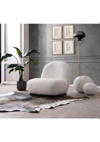 Resim Vipa New Moon Lüks Modern Şık İskandinav Tasarım Tekli Koltuk, Berjer, Comford, Salon Ve Oturma Odası İçin Kırık Beyaz Teddy Kırık Beyaz 