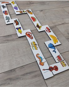 Resim Ahşap Renkli Domino Hayvanlar, Meyveler Ve Taşıtlar Puzzle 