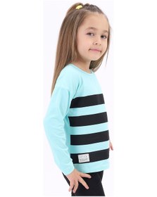 Resim Toontoy Kids Toontoy Kız Çocuk Baskılı Bisiklet Yaka Uzun Kollu Çizgili Tişört Su Yeşili 