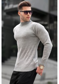 Resim Madmext Gri Slim Fit Yarım Balıkçı Yaka Erkek Triko Kazak 6343 Gri 
