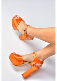Resim Fox Shoes Turuncu Saten Kumaş Platform Topuklu Kadın Abiye Ayakkabı M348202404 Turuncu 