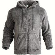Resim Erkekler için Fermuarlı Rahat Kapüşonlu Sweatshirt, Yumuşak ve Sıcak Polar Astar, Polyester ve Elastan Karışımı, Sonbahar ve Kış Giyim 