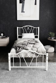 Resim ARGİMO Orkide Tek Kişilik Ferforje Metal Karyola Beyaz 