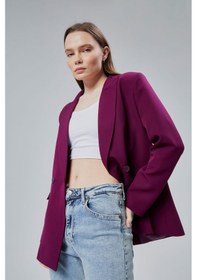 Resim Kadın Salaş Kesim Astarlı Dokuma Blazer Ceket Mor 