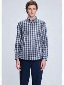 Resim Lacivert Slim Fit Kareli Düğmeli Yaka Uzun Kollu Pamuklu Gömlek 19151010014a 410 1964073 Lacivert 