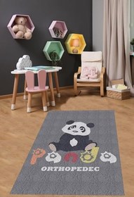 Resim Pelangi Sevimli Panda Gri Yıkanabilir Kaymaz Taban Leke Tutmaz Çocuk Odası Halısı, Siyah-Beyaz-Gri-Turuncu 80 x 150, 9038680056280150 