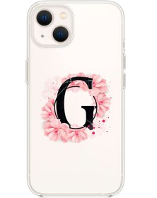 Resim mooodcase Iphone 13 Pembe Çiçek Desen G Harfli Premium Şeffaf Silikon Kılıf 